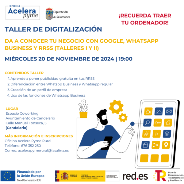 Taller de digitalización. Da a conocer tu negocio con Google, Whatsapp Business y RRSS (Talleres I y II)