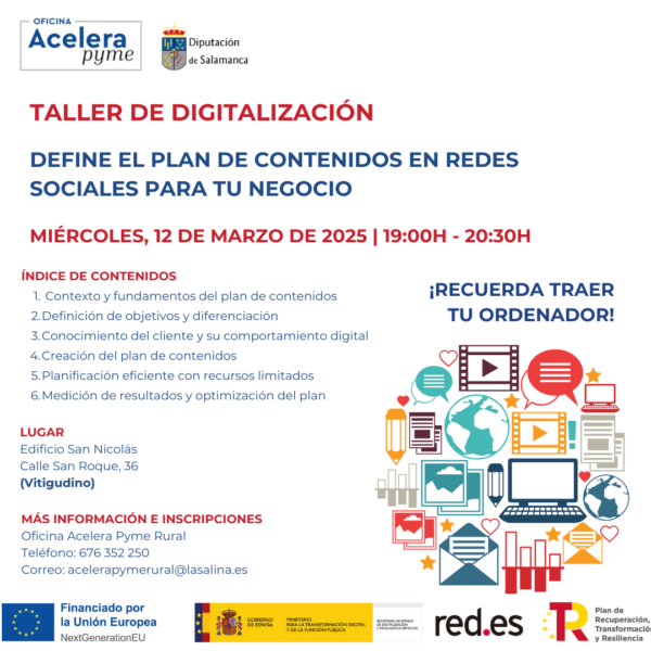 Taller de digitalización. Define el plan de contenidos en redes sociales para tu negocio